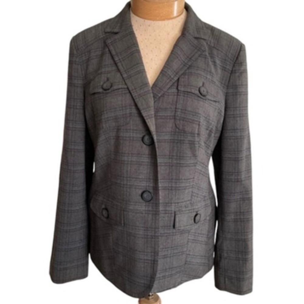 Style & Co Petite‎ 14P Blazer Gray Plaid Stretch Career Office Corporate